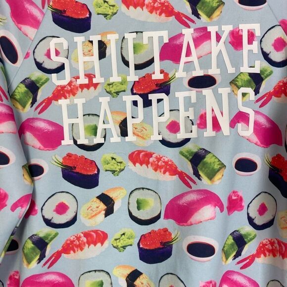 Sushi Print Graphic Sweatshirt w/ “Shiitake Happens” Decal on trend! Oversized - Picture 2 of 9